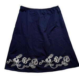 Motto Floral Embroidered Skirt Navy Blue White Peasant Coastal Boho Size 12